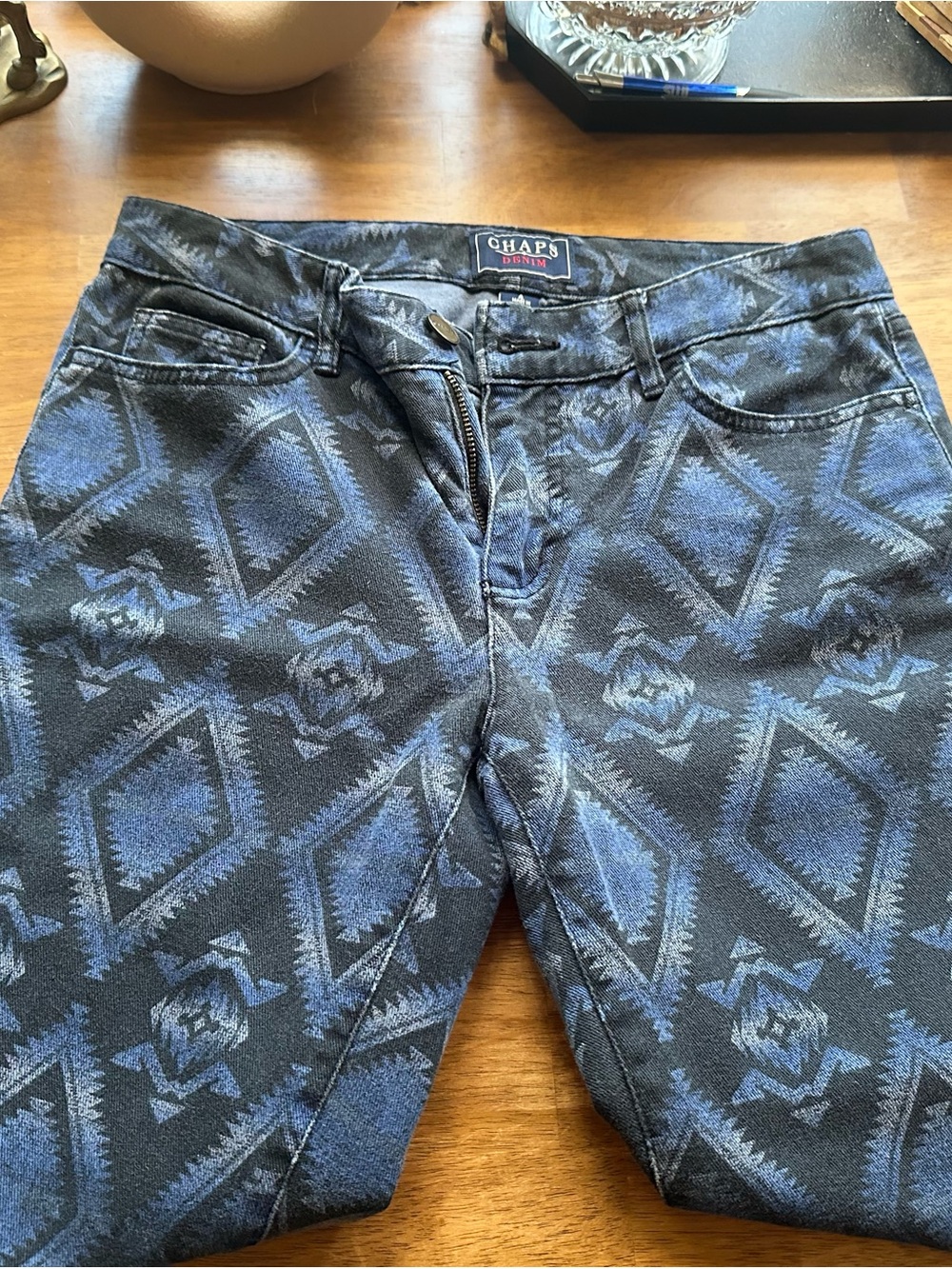 Chaps Navy Blue Geometric Slim Straight Jeans